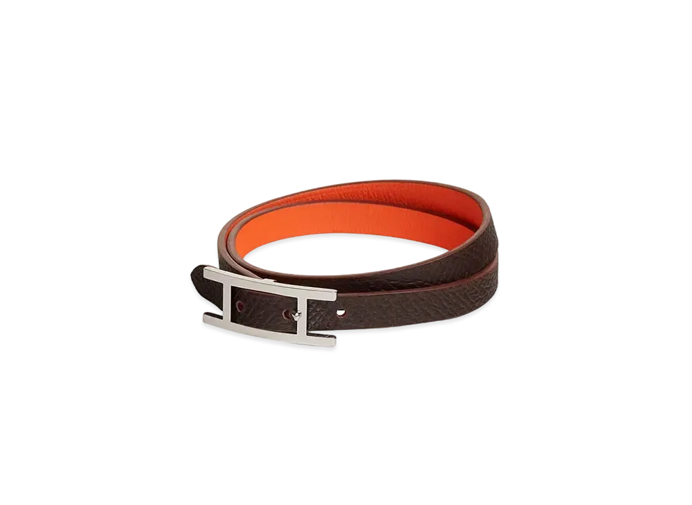 Hermes Behapi Double Tour Bracelet Swift Epsom "Ebene/Orange Minium/Palladium"