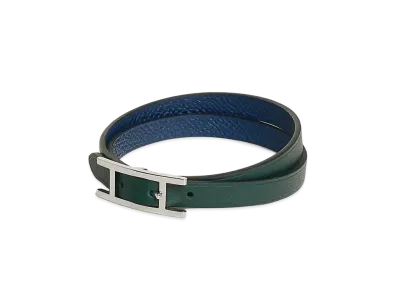 Hermes Behapi Double Tour Bracelet "Vert Cypres/Bleu Navy/Palladium"