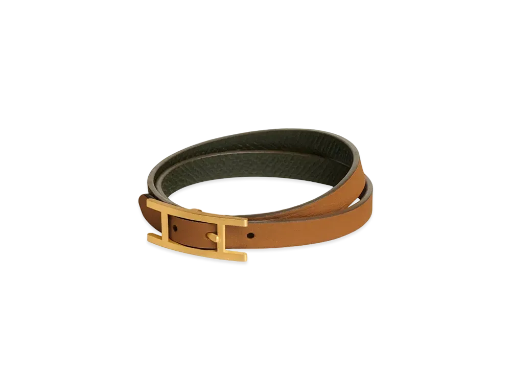 Hermes Behapi Double Tour Bracelet Swift Epson "Gold/Vert de Gris"