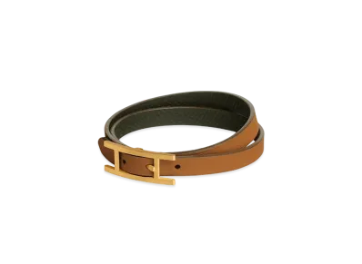 Hermes Behapi Double Tour Bracelet Swift Epson "Gold/Vert de Gris"