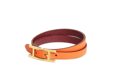 Hermes Behapi Double Tour Bracelet "Orange/Rouge H/Gold"