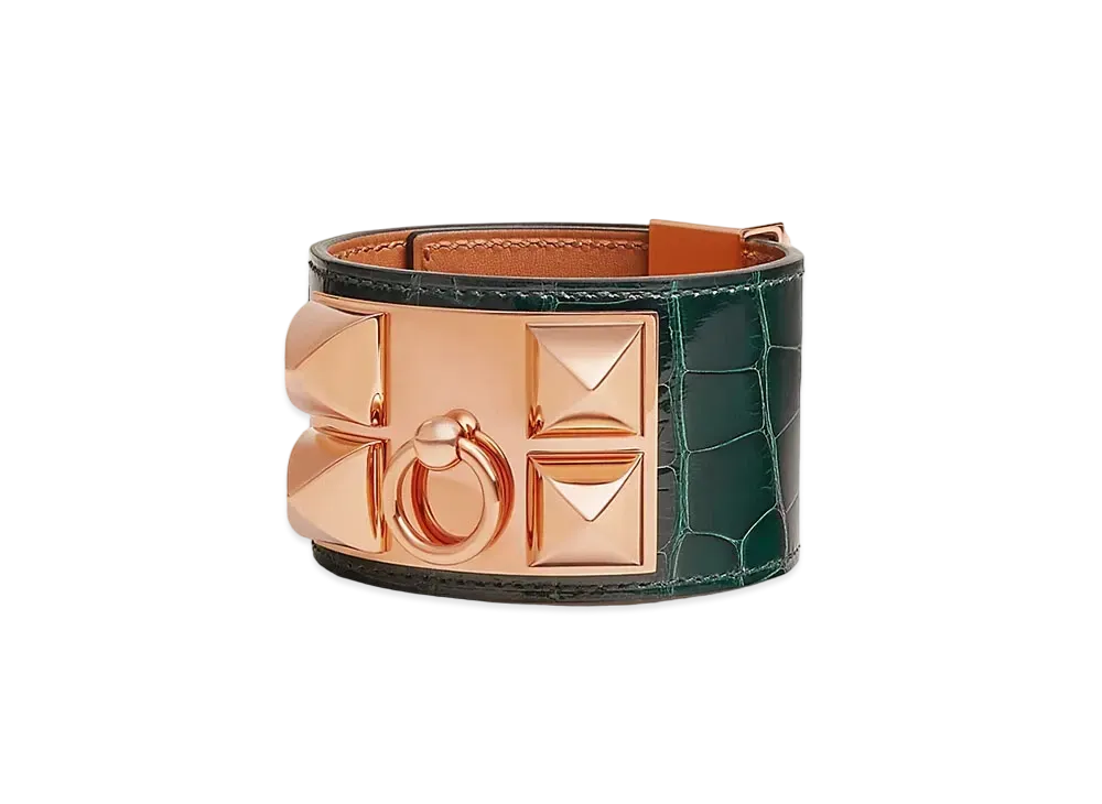 Hermes Collier de Chien Bracelet "Vert Cypres/Pink Gold"