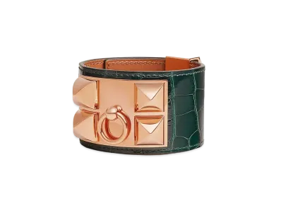 Hermes Collier de Chien Bracelet "Vert Cypres/Pink Gold"