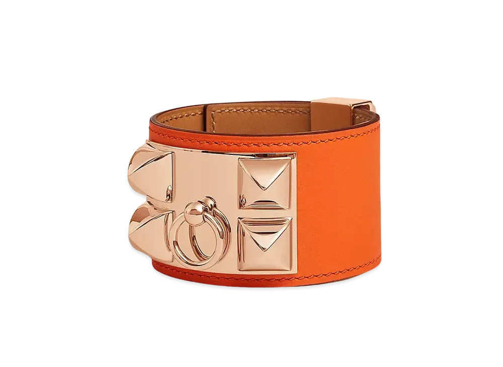 Hermes Collier de Chien Bracelet "Orange Minium/Pink Gold"