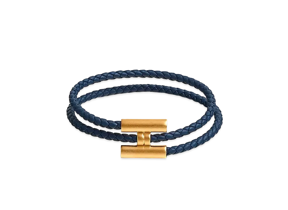 Hermes Tournis Tresse Bracelet "Navy/Gold"