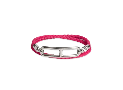 Hermes Roulis Double Tour Bracelet Swift "Palladium/Rose Mexico"