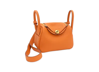 Hermes Women's Lindy Mini Taurillon Clemence Shoulder Bag "Orange Field"
