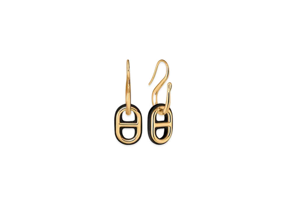 Hermes O Maillon Earrings Swift "Gold/Noir"