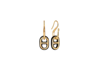 Hermes O Maillon Earrings Swift "Gold/Noir"