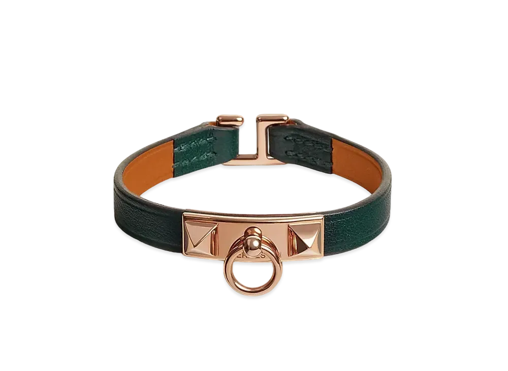 Hermes Rivale Mini Bracelet "Vert Cypres/Pink Gold"