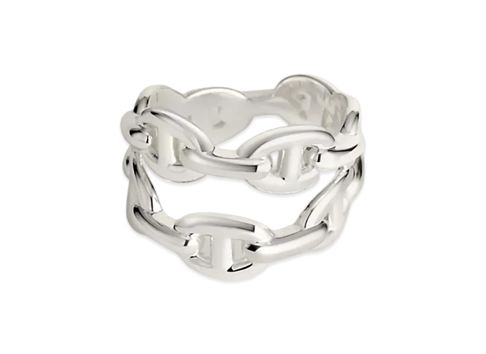 Hermes Chaine D'ancre Enchainee Ring Double Row "Silver"