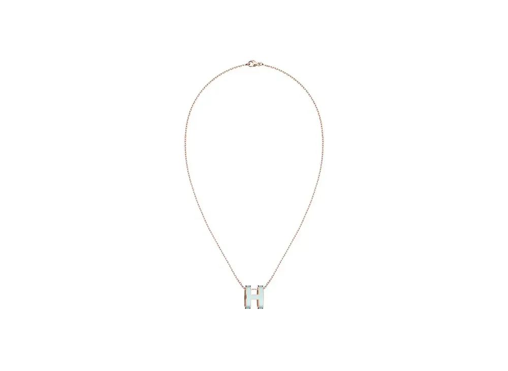Hermes Pop H Pendant Rose "Gold/Blue Zephyr"
