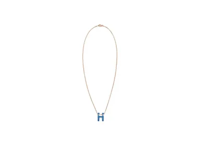 Hermes Mini Pop H Pendant Rose "Gold/Blue Saphir"