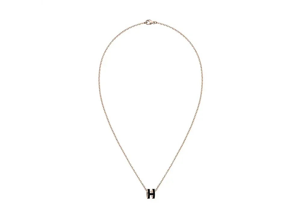 Hermes Mini Pop H Pendant "Noir/Rose Gold"