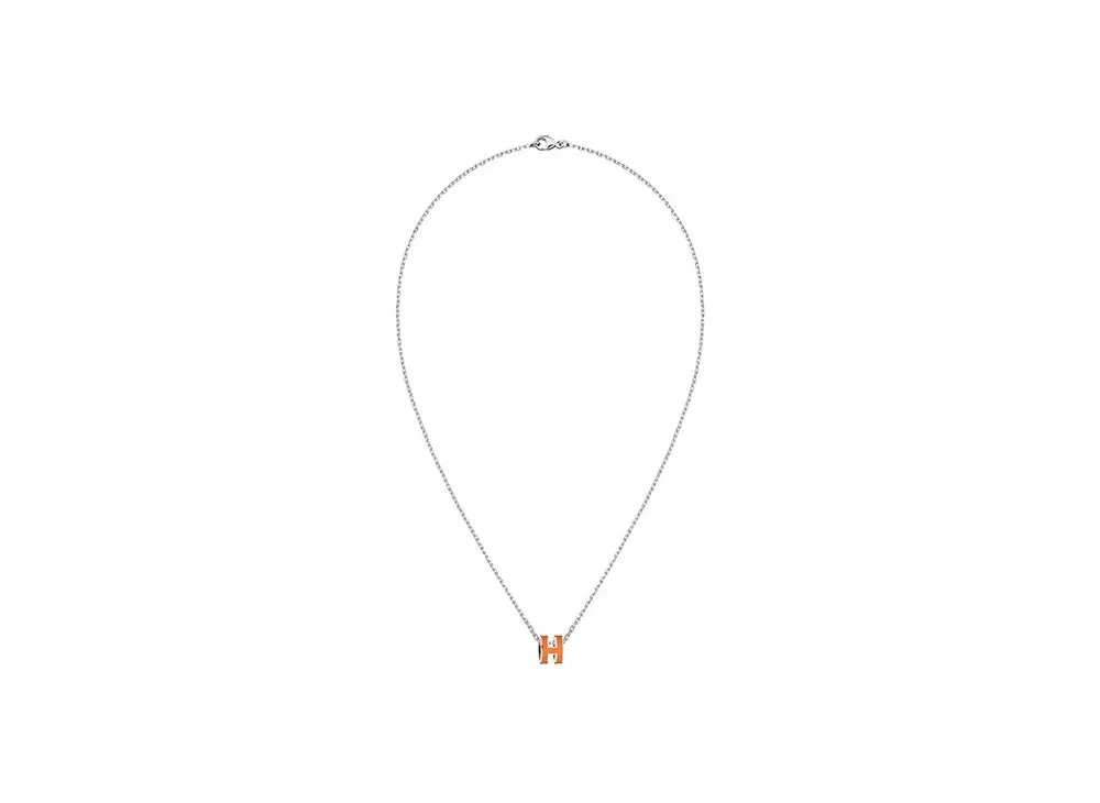 Hermes Mini Pop H Pendant "Palladium/Orange Soie"