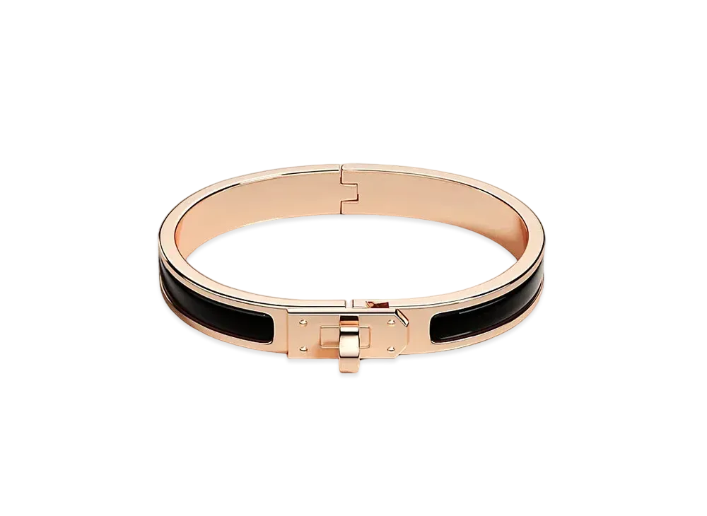 Hermes Mini Clic Kelly Bracelet "Noir/Pink Gold"
