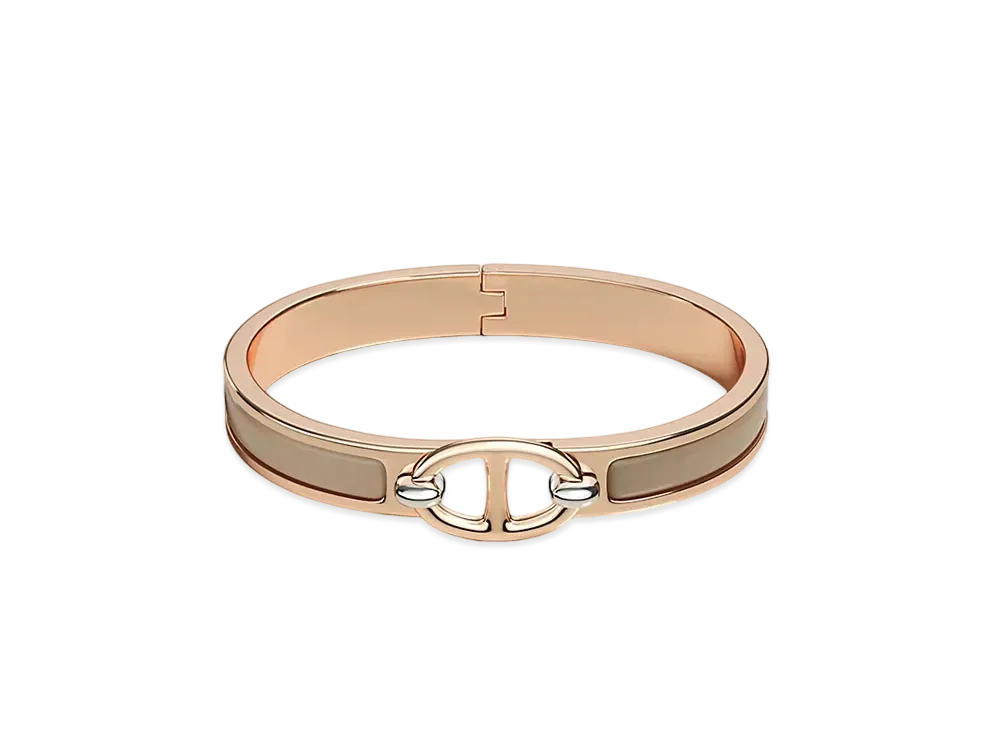 Hermes Mini Clic Chaine D'ancre Bracelet "Marron Glace/Pink Gold"