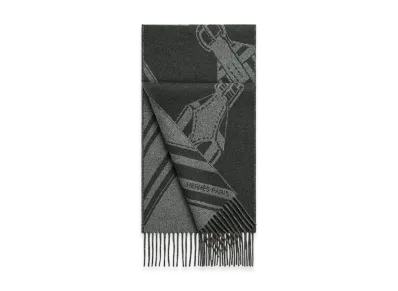 Hermes Sangles en Zig Zag Cashmere Scarf "Gris Chine/Anthracite"