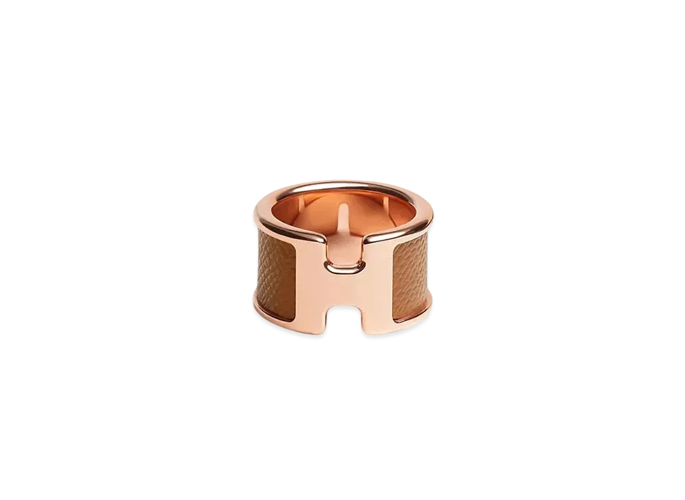 Hermes Large Olympe Ring Calfskin Metal "Rose Gold"