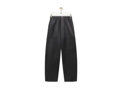 LOEWE Men's Cargo Trousers in Nappa Calfskin and Cotton "Black/Khaki Green"