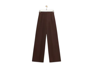 LOEWE Men's Pleated Trousers in Cotton "Chocolate Brown"