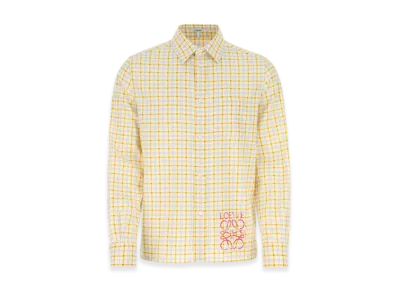 LOEWE Anagram Stamp Check Shirt in Silk and Cotton "Yellow/Orange"