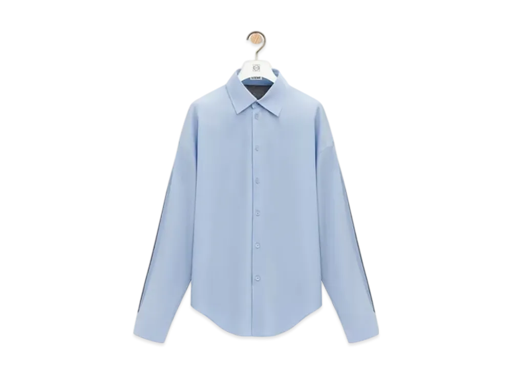 LOEWE Men's Hybrid Shirt in Cotton and Wool "Light Blue/Grey"