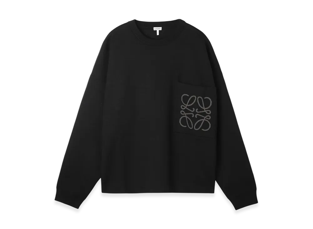 LOEWE Men's Anagram Pocket Crew-Neck Sweater "White/Light Grey"