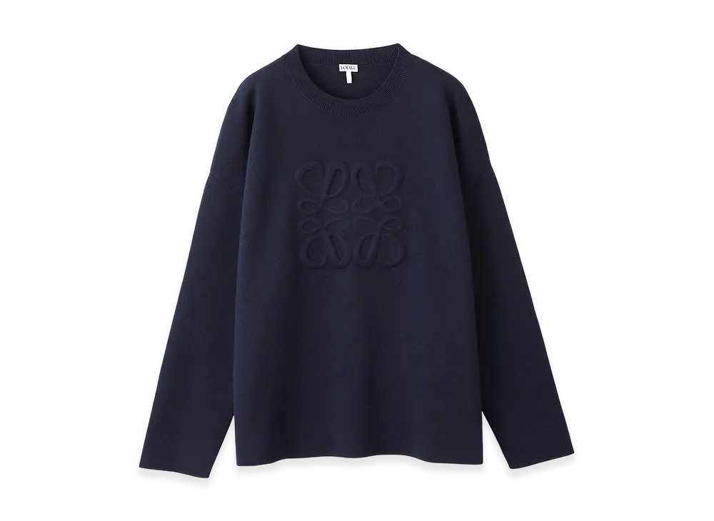 LOEWE Men's Debossed Anagram Crew-Neck Sweater "Navy Blue"