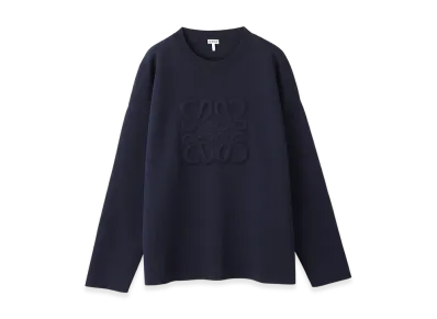 LOEWE Men's Debossed Anagram Crew-Neck Sweater "Navy Blue"
