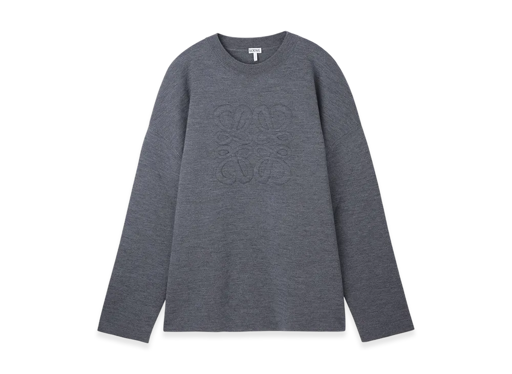 LOEWE Men's Debossed Anagram Crew-Neck Sweater "Light Grey Melange"