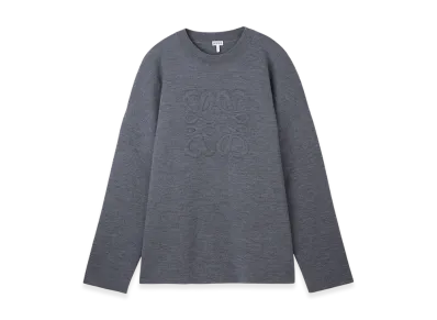 LOEWE Men's Debossed Anagram Crew-Neck Sweater "Light Grey Melange"