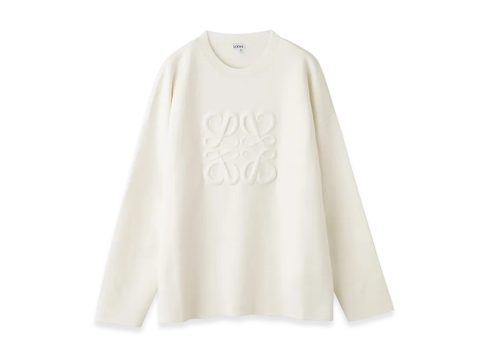 LOEWE Men's Debossed Anagram Crew-Neck Sweater "White"