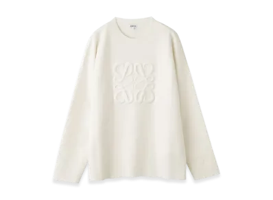 LOEWE Men's Debossed Anagram Crew-Neck Sweater "White"