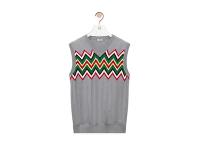 LOEWE Men's Sleeveless Sweater in Wool "Grey/Multicolor"