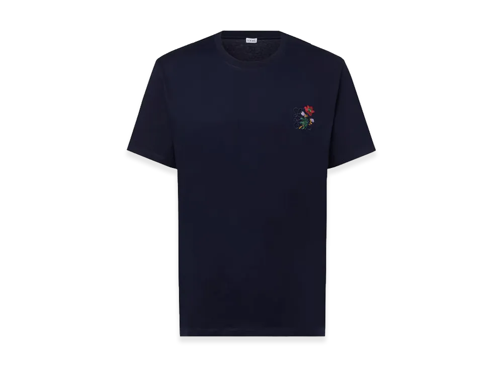 LOEWE Anagram Floral Cotton T-Shirt "Navy"