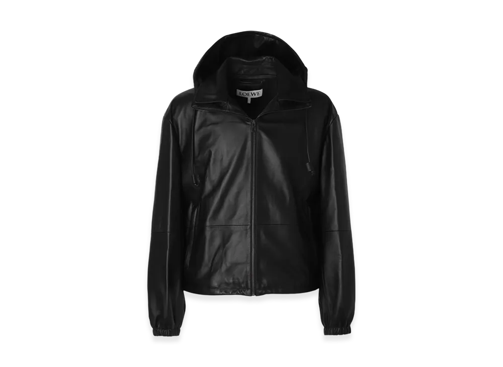 LOEWE Men's Hooded Blouson Leather Jacket "Black"