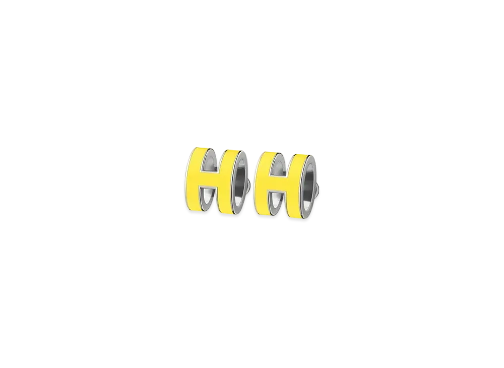 Hermes Pop H Earrings "Palladium/Mimosa Yellow"