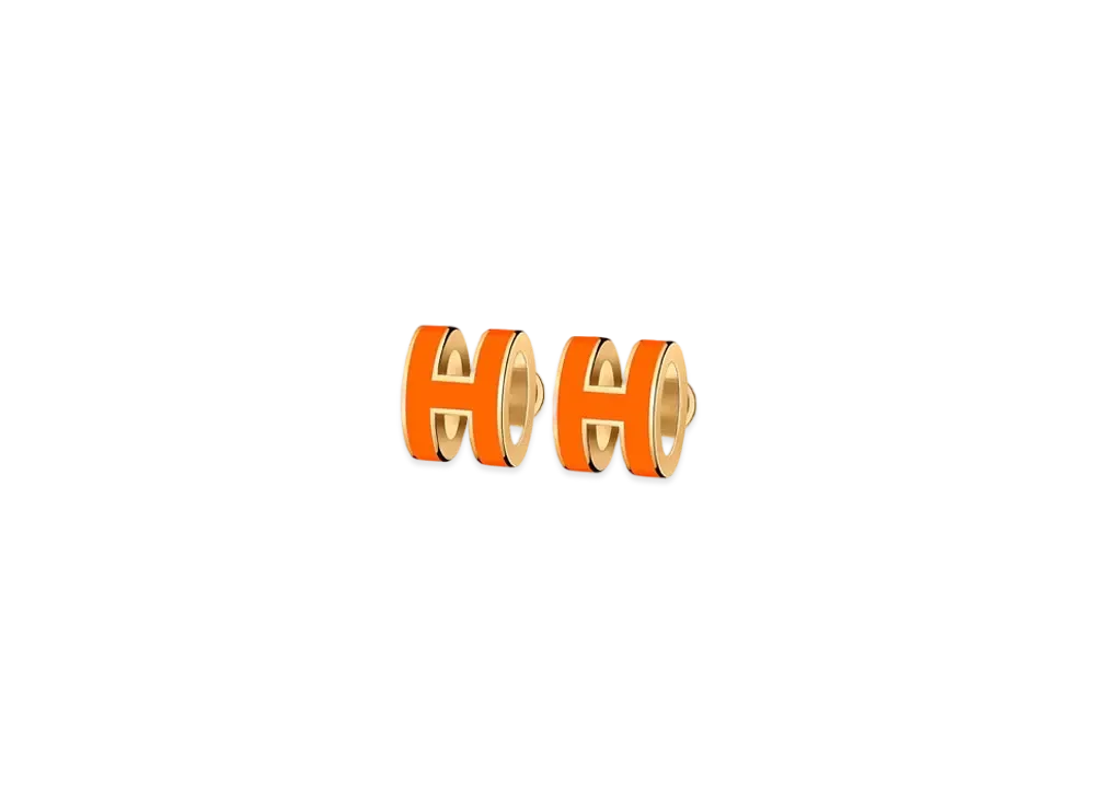 Hermes Mini Pop H Earrings "Gold/Orange Soie"