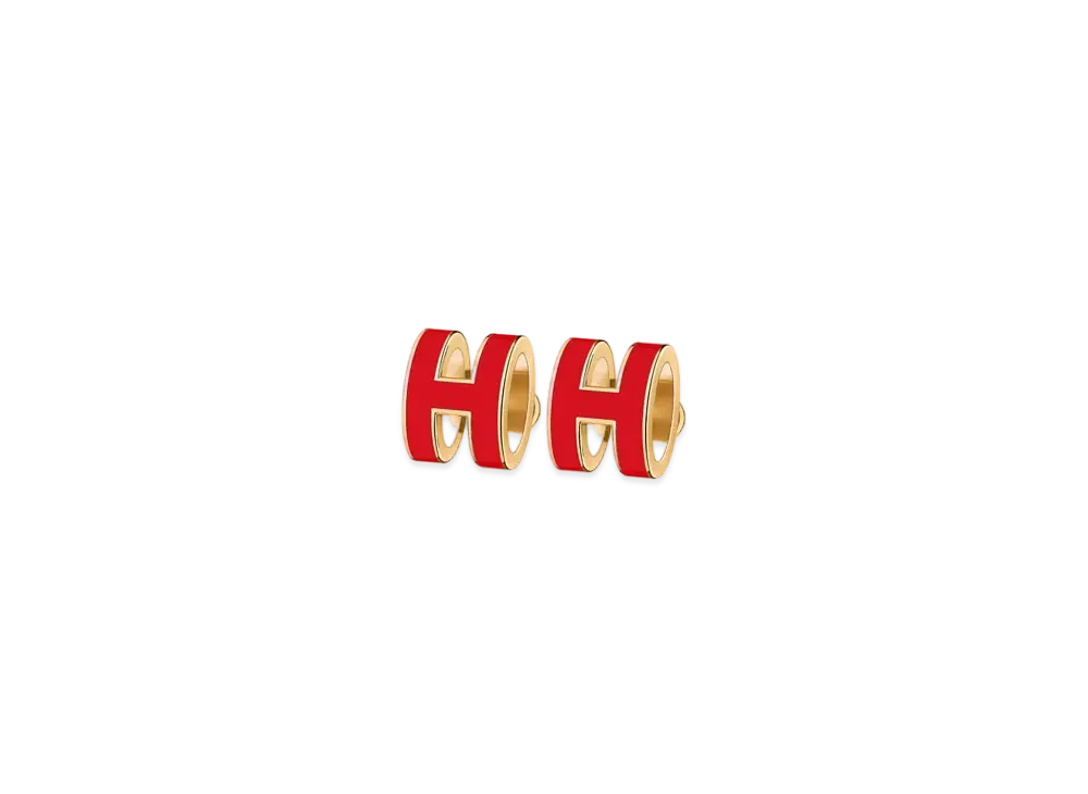 Hermes Mini Pop H Earrings "Gold/Rouge Vif"
