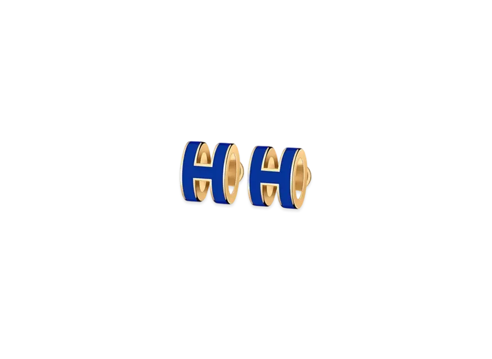 Hermes Mini Pop H Earrings "Gold/Blue Royal"