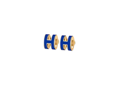 Hermes Mini Pop H Earrings "Gold/Blue Royal"