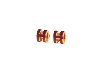Hermes Mini Pop H Earrings "Gold/Rouge Ruby"