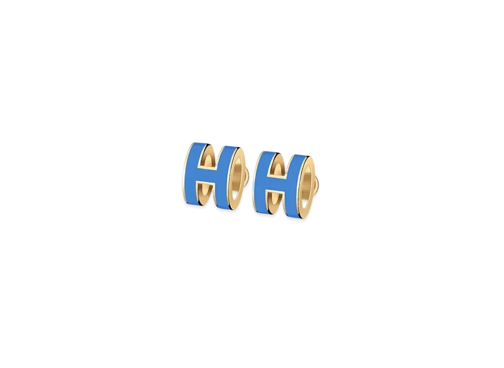 Hermes Mini Pop H Earrings "Gold/Blue Saphir"