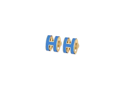 Hermes Mini Pop H Earrings "Gold/Blue Saphir"
