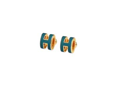 Hermes Mini Pop H Earrings "Gold/Bleu Jean"