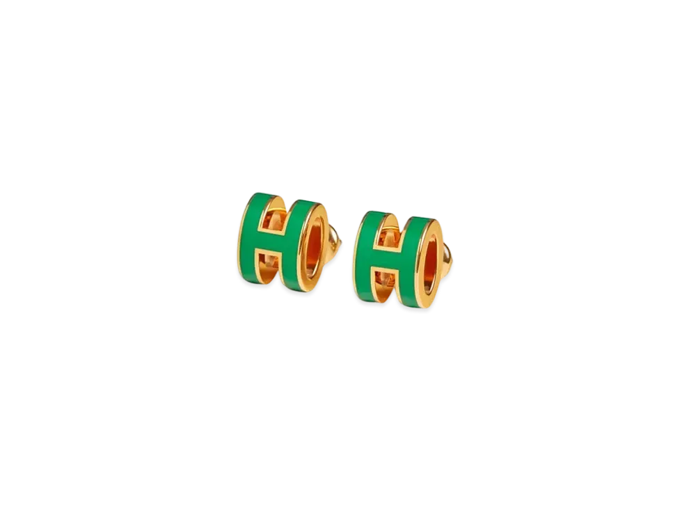 Hermes Mini Pop H Earrings "Gold/Malachite"