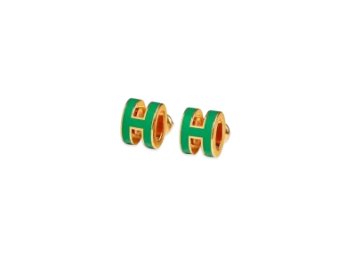 Hermes Mini Pop H Earrings "Gold/Malachite"