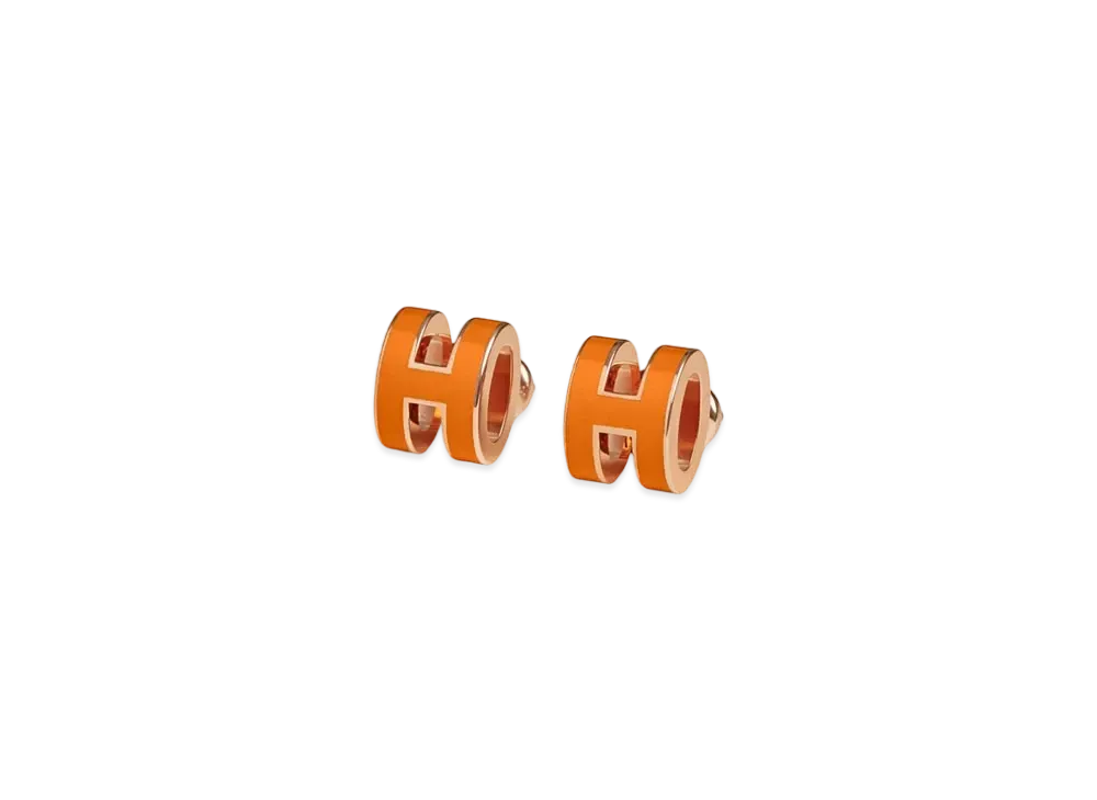 Hermes Mini Pop H Earrings "Rose Gold/Orange Soie"