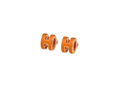 Hermes Mini Pop H Earrings "Rose Gold/Orange Soie"